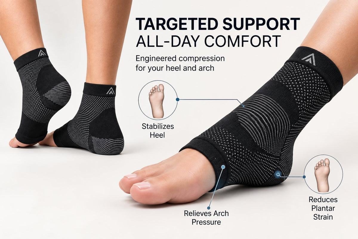 Open-toe footsleeve with targeted arch and heel compression